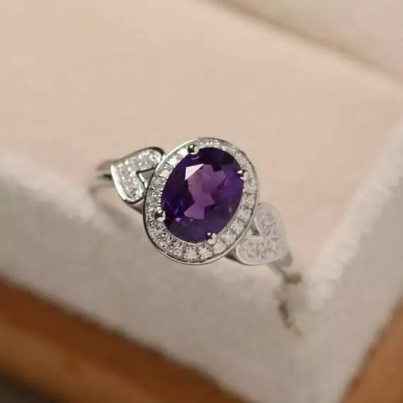 🔥 925 Silver Plated Purple Oval Cut CZ Birthstone Ring, FB16FA1135 - Picture 6 of 9